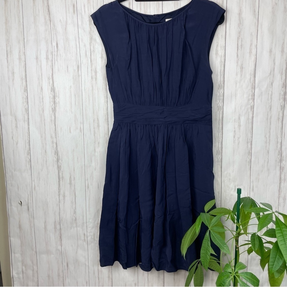Boden Anthropologie silky blue cinched A line dress 8R